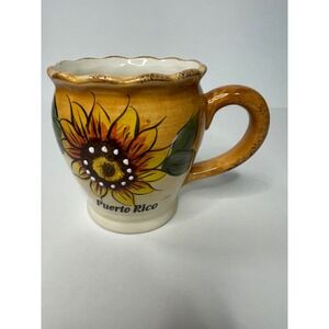 Puerto Rico Sunflower Mug Ceramic Yellow Floral Handle Souvenir